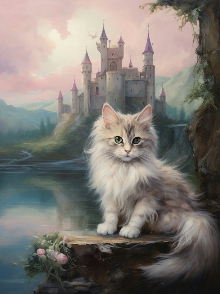 Cat Relaxing Outside With A Castle In The Background 3
