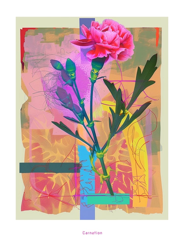 Nelke (Dianthus) 3 Neon-Blumen-Collage Poster