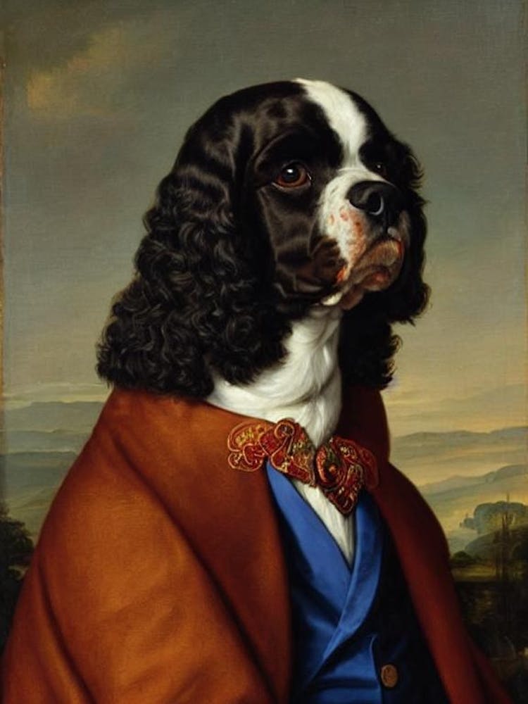 Irish Water Spaniel 2 Renaissance Portrait Oil Painting