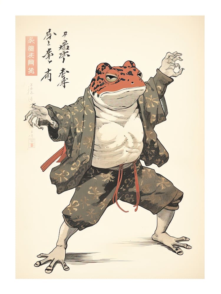 Frog Dancing, Matsumoto Hoji Inspired Japanese Woodblock 4