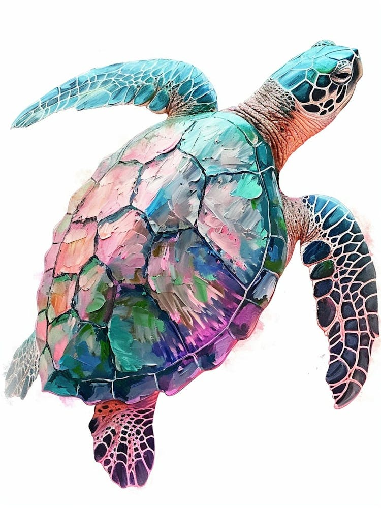 Brushstroke Sea Turtle On A White Background