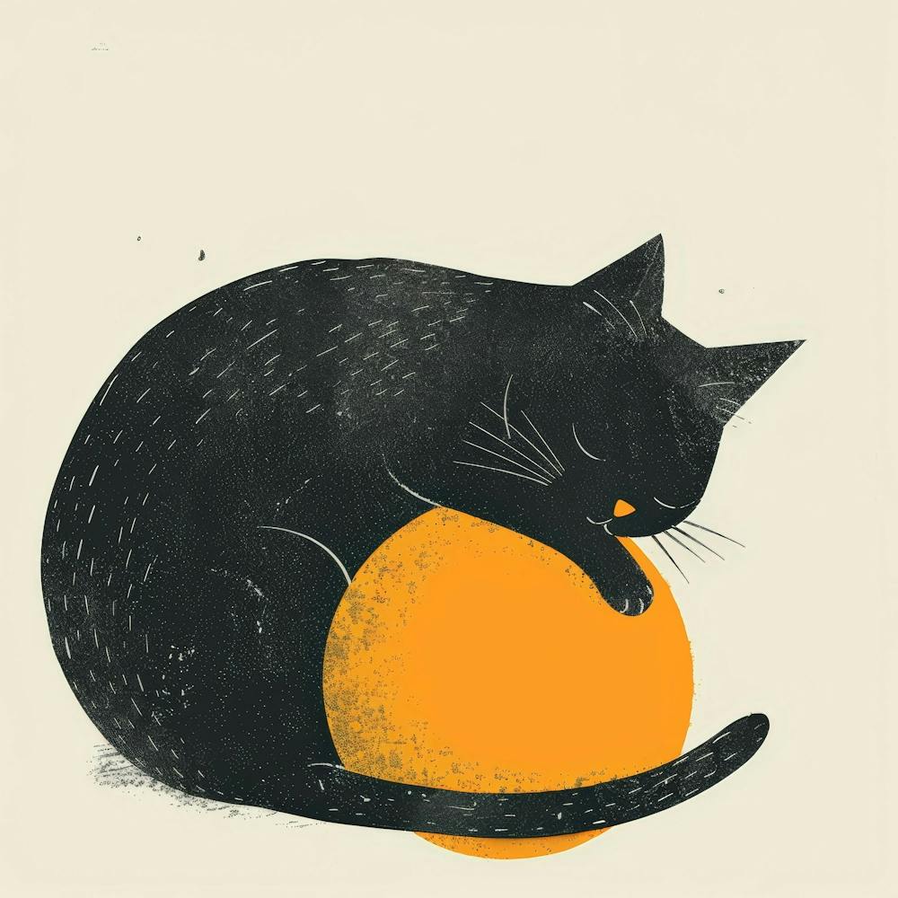 Chat Noir Avec Balle Orange