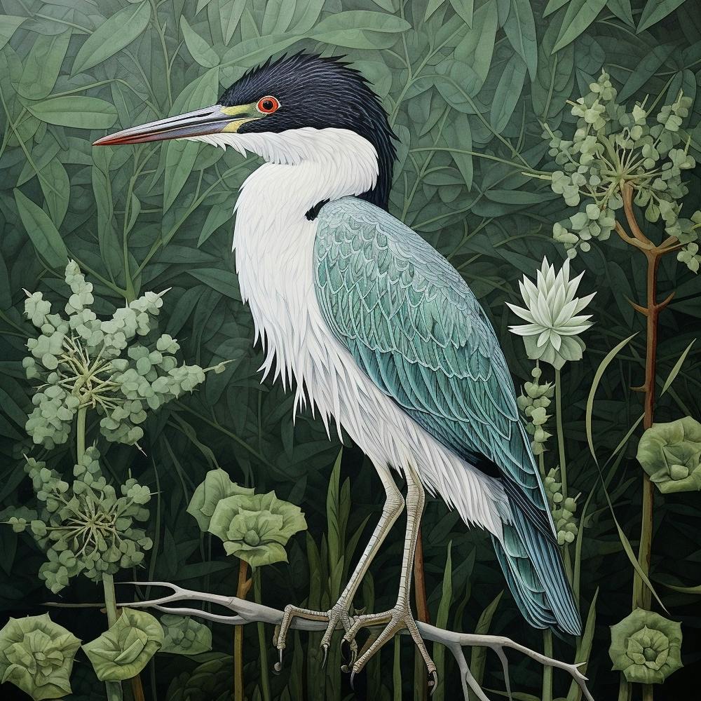 Ohara Koson Inspired Bird Painting Green Heron 3 Square