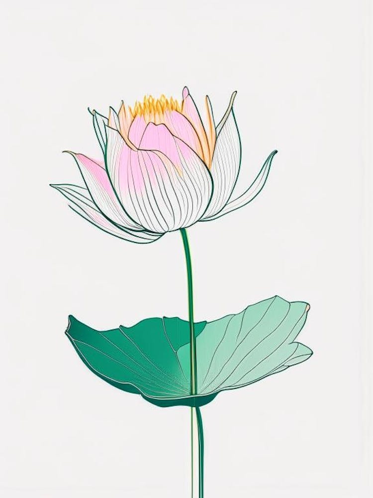 Water Lily Floral Minimal Line Drawing 3 Flower