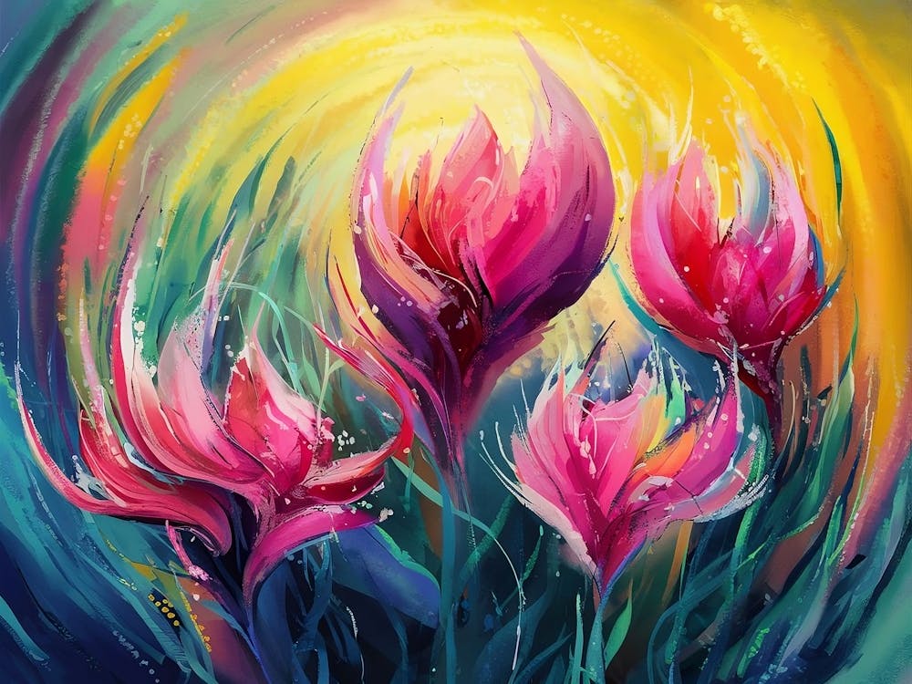 Oil Painting Of Pink Flowers Abstract Art