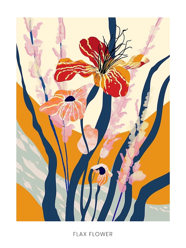 Colourful Flower Illustration Poster Flax Flower 2