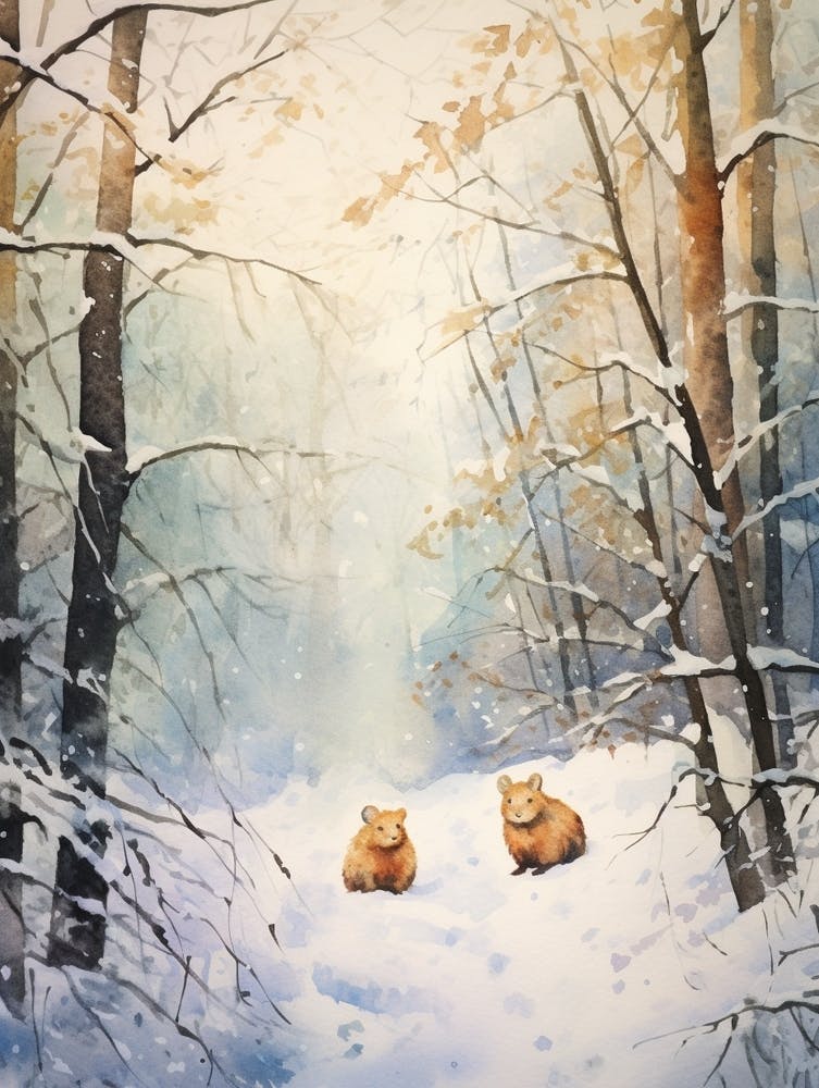 Winter Watercolour Woodchuck 3