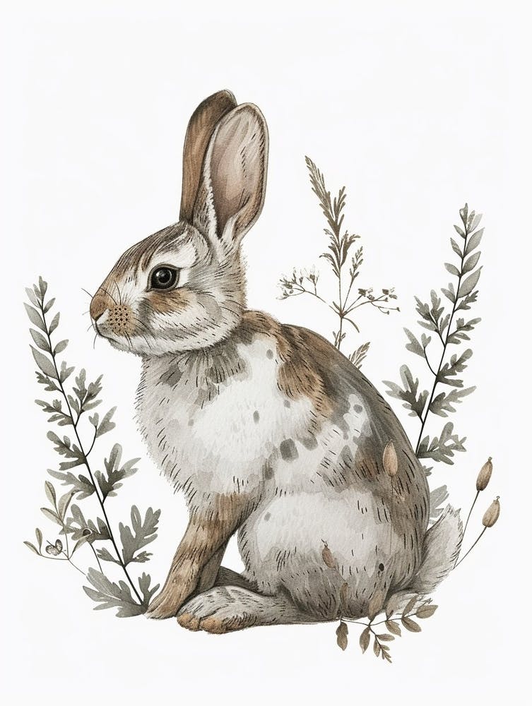 English Spot Blockprint Rabbit Illustration 7