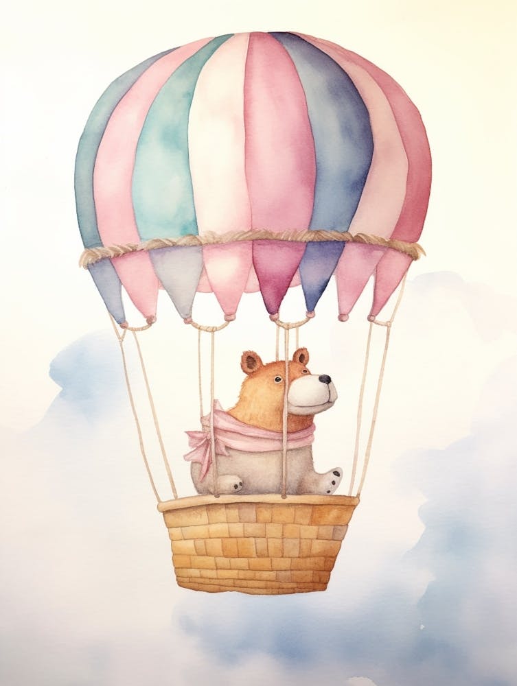 Baby Capybara 5 In A Hot Air Balloon