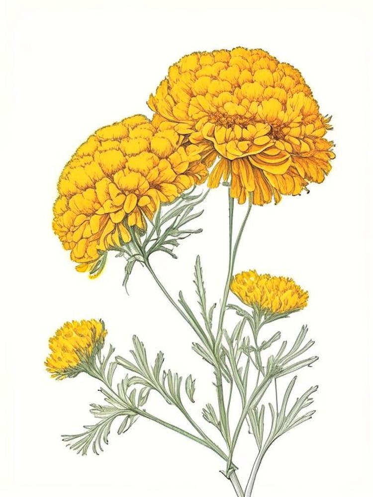 Marigold Floral Quentin Blake Inspired Illustration 3 Flower