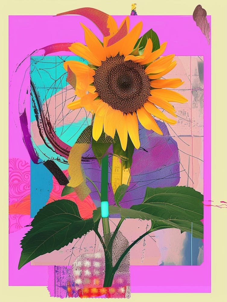 Sunflower 2 Neon Flower Collage