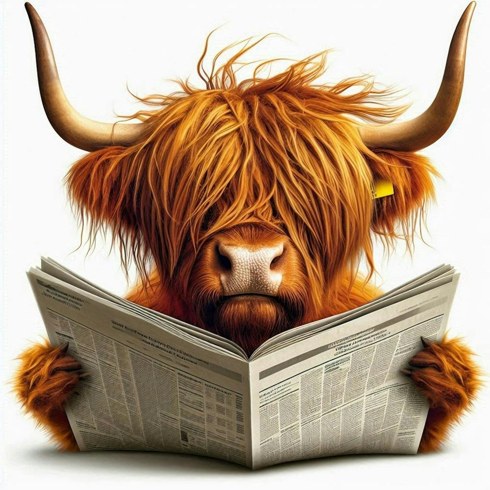 Highland Cow Reading Newspaper