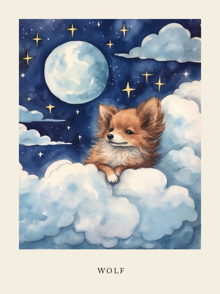 Baby Wolf 3 Sleeping In The Clouds Nursery Poster