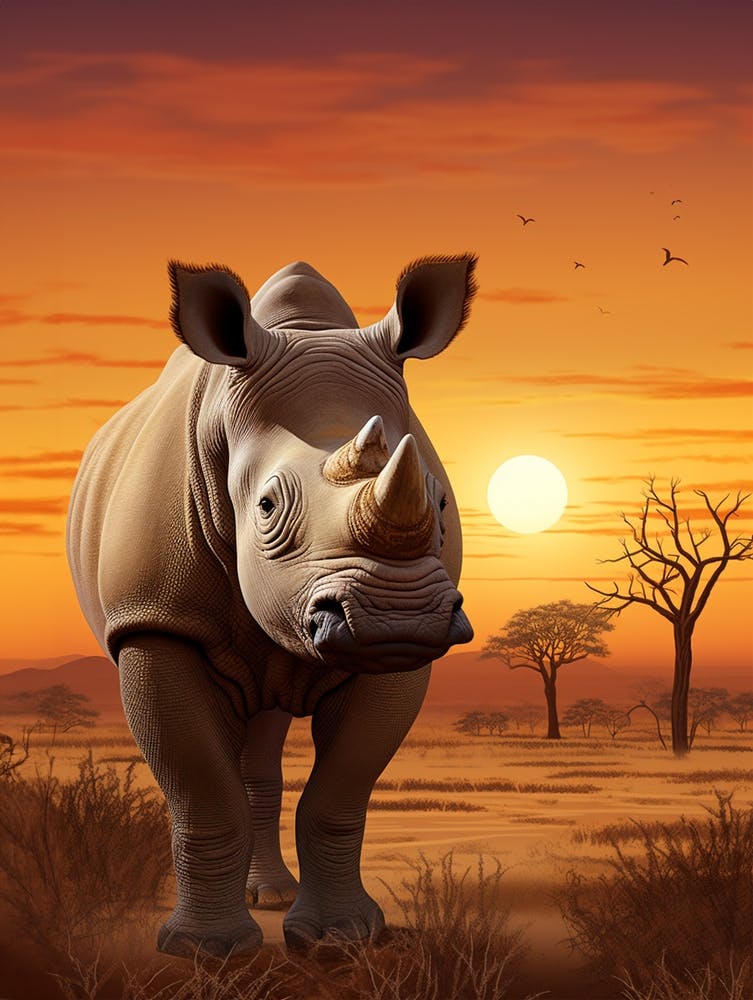 Rhinoceros Sunset Painting 2