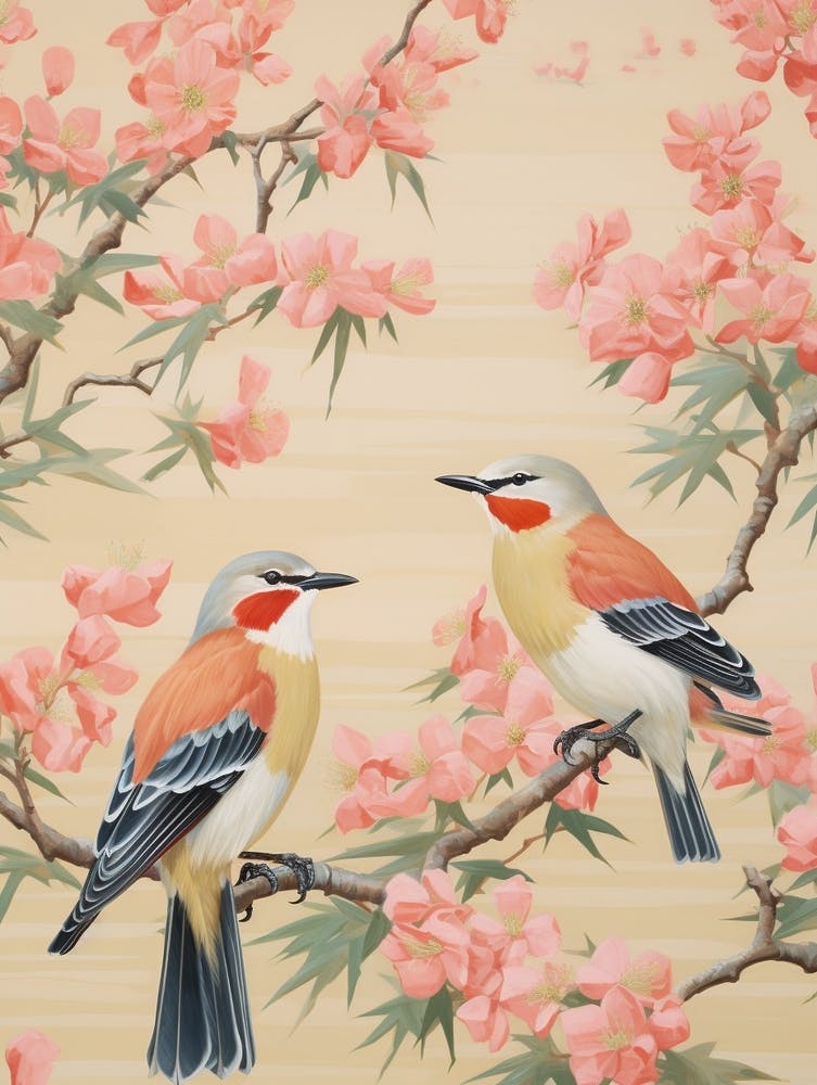 Vintage Japanese Inspired Bird Print Cedar Waxwing 2