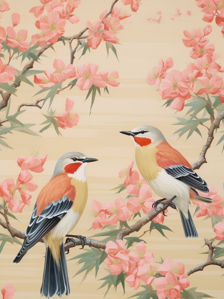 Vintage Japanese Inspired Bird Print Cedar Waxwing 2