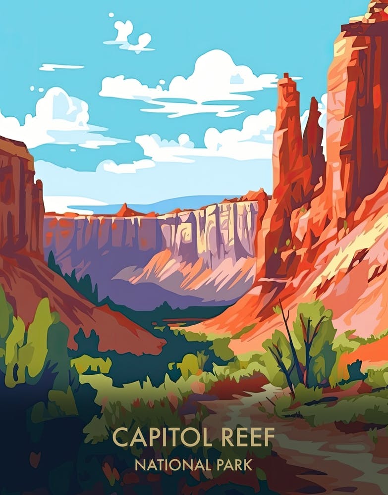 Capitol Reef National Park Travel Poster Illustration Style 1