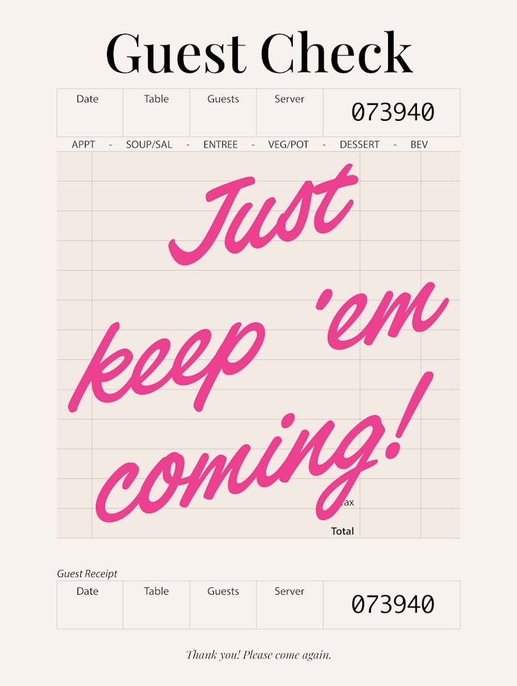 Guest Check - Keep Em Coming - Cream & Pink