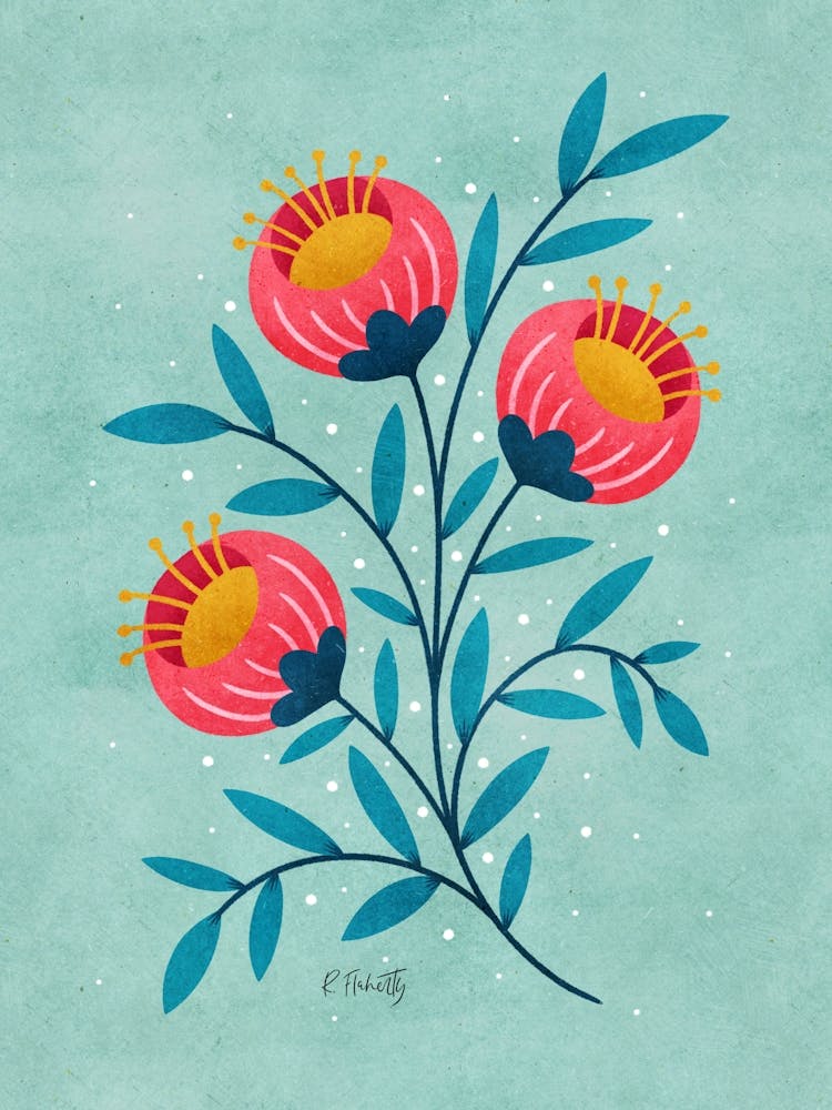 Teal And Coral Flowers