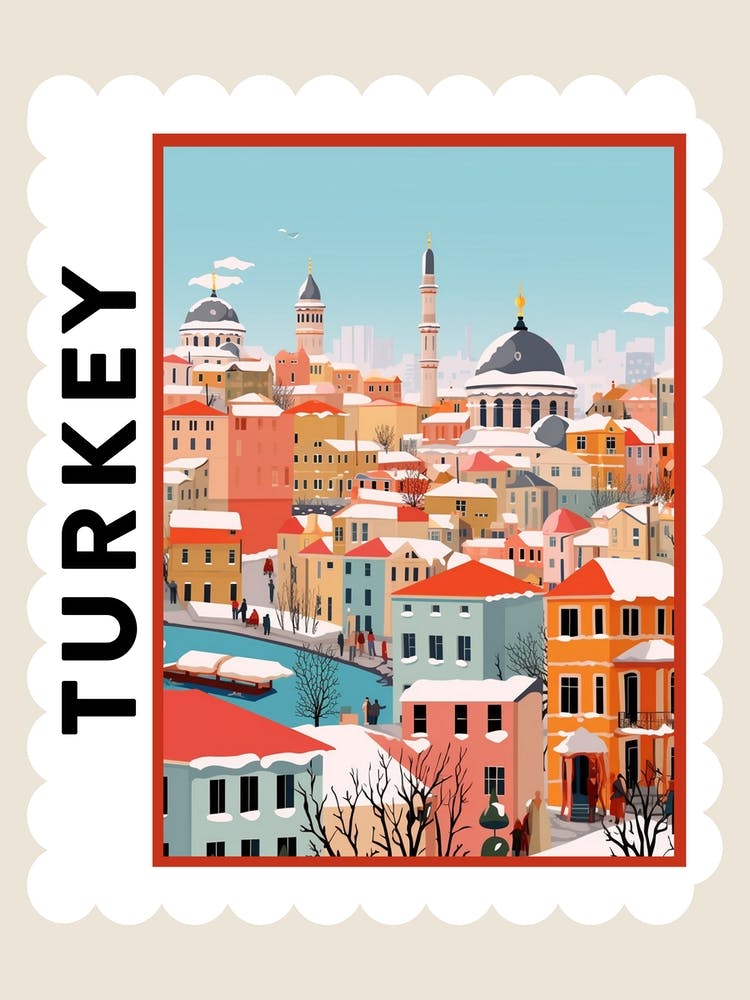 Retro Winter Stamp Poster Istanbul Turkey