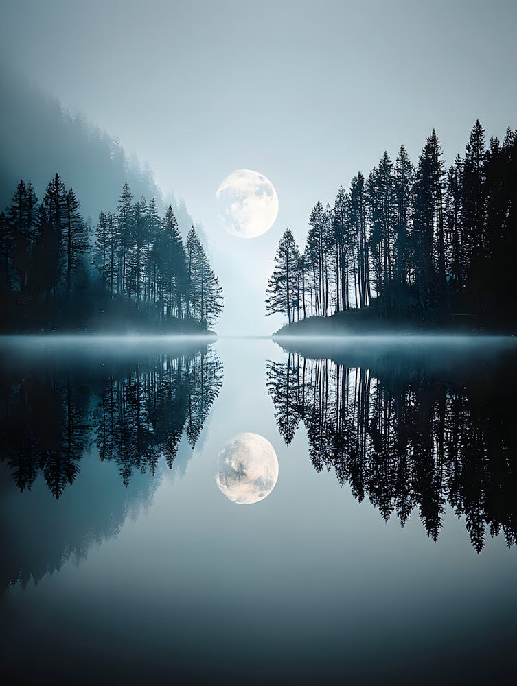 Beautiful Full Moon Over the Lake 16