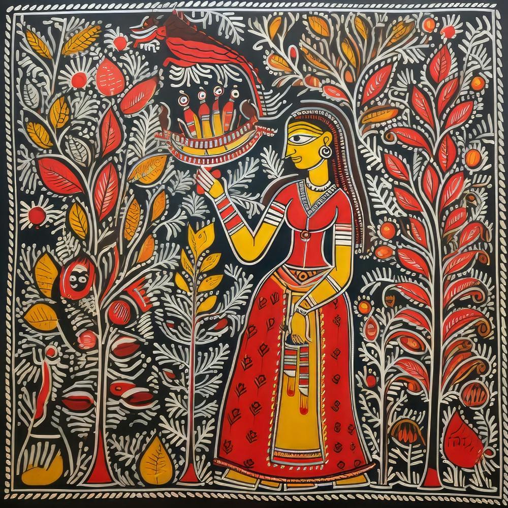 Indian Painting Madhubani Painting Indian Traditional Style 17