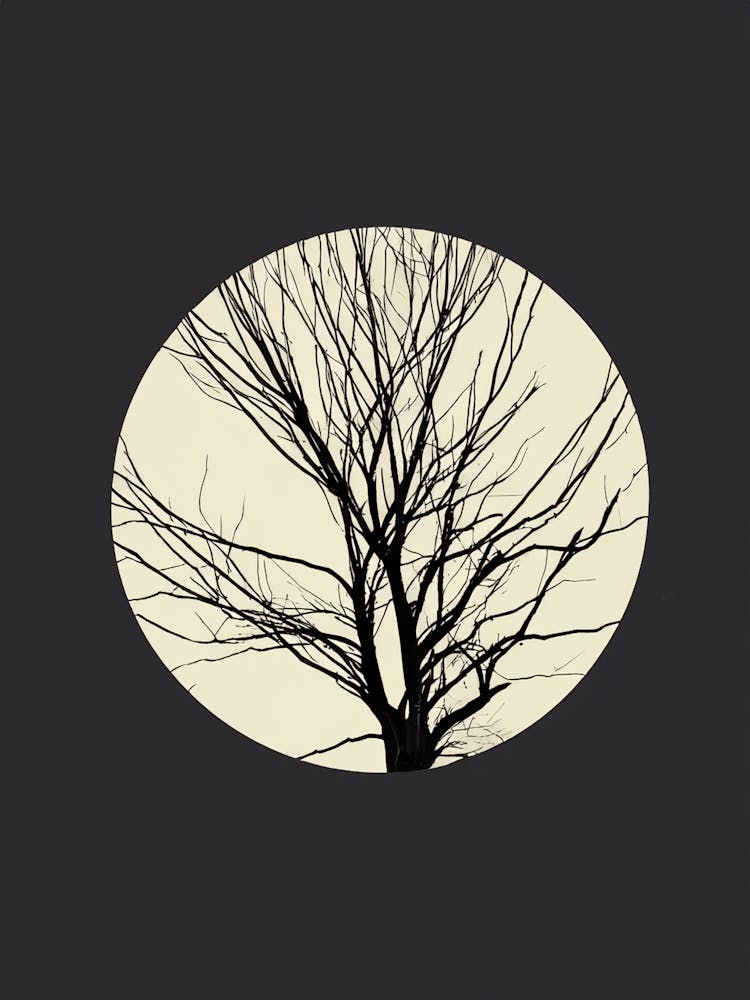 Minimalist Silhouette of a Tree Against the Moon
