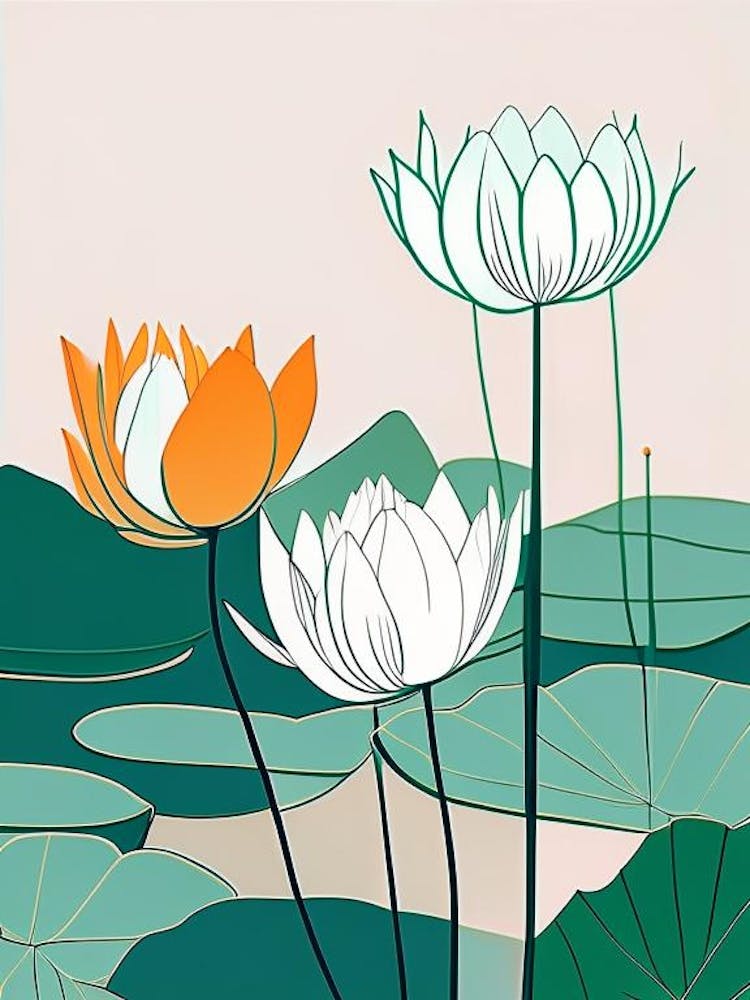 Lotus Flowers In Park Minimal Line Drawing 1