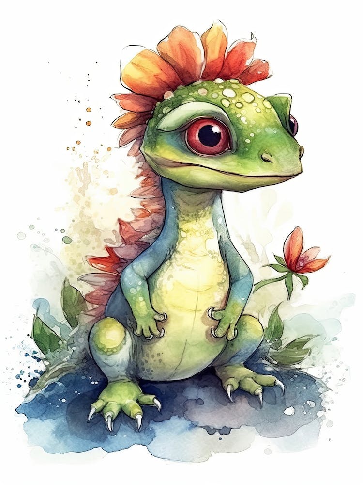 Dilophosaurus Cute Dinosaur Watercolour 3
