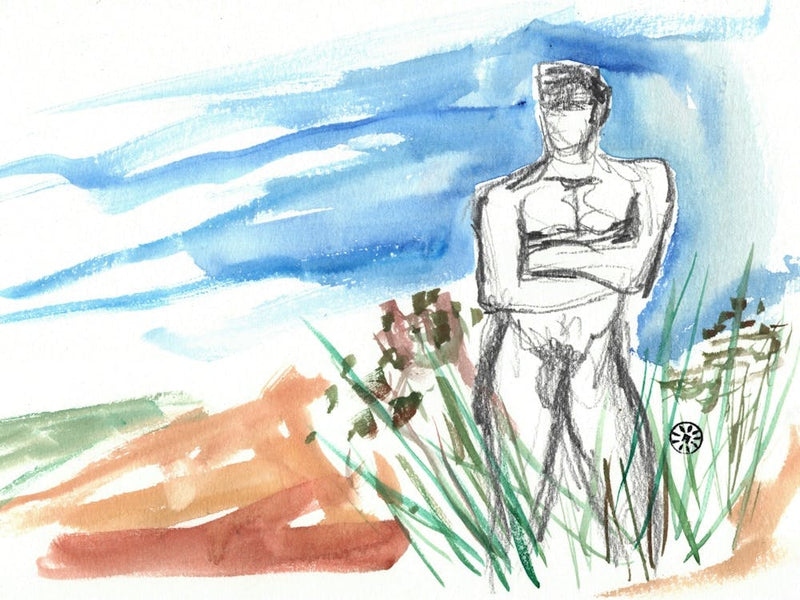 Impression Affiche Giclée Art Mural Adulte Mature Explicite Homoérotique Érotique Homme Masculin Nu Dessin Œuvre d'Art Gay 009