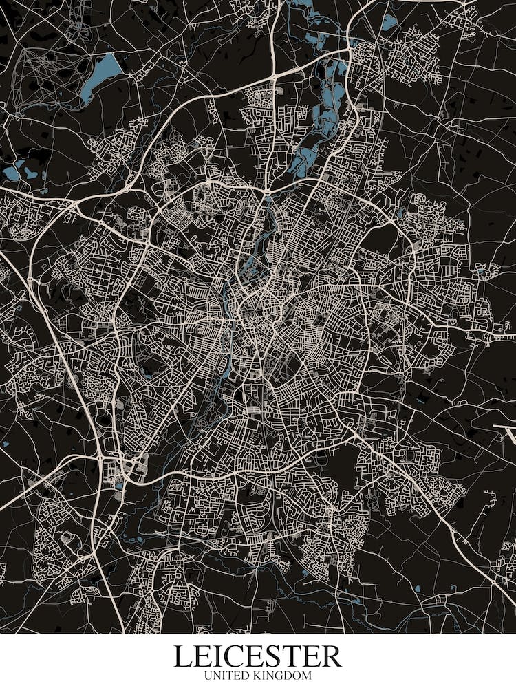 Leicester Black Blue Map