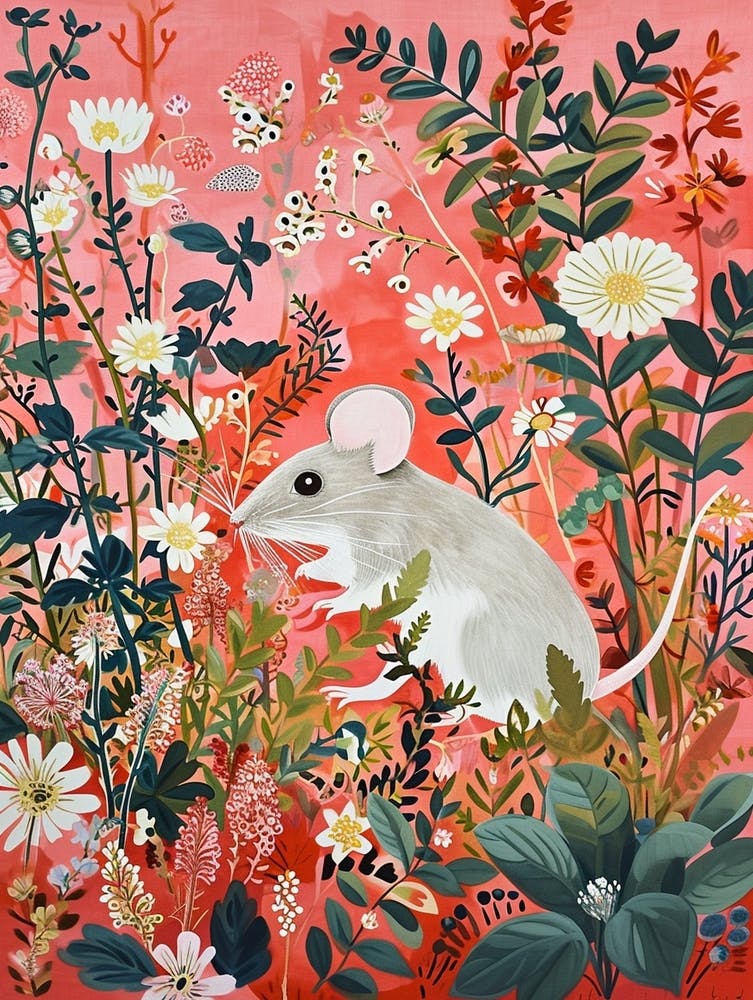 Peinture Animale Florale Souris 1