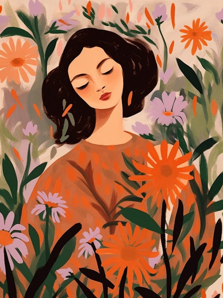 Woman With Autumnal Flowers Asters 1