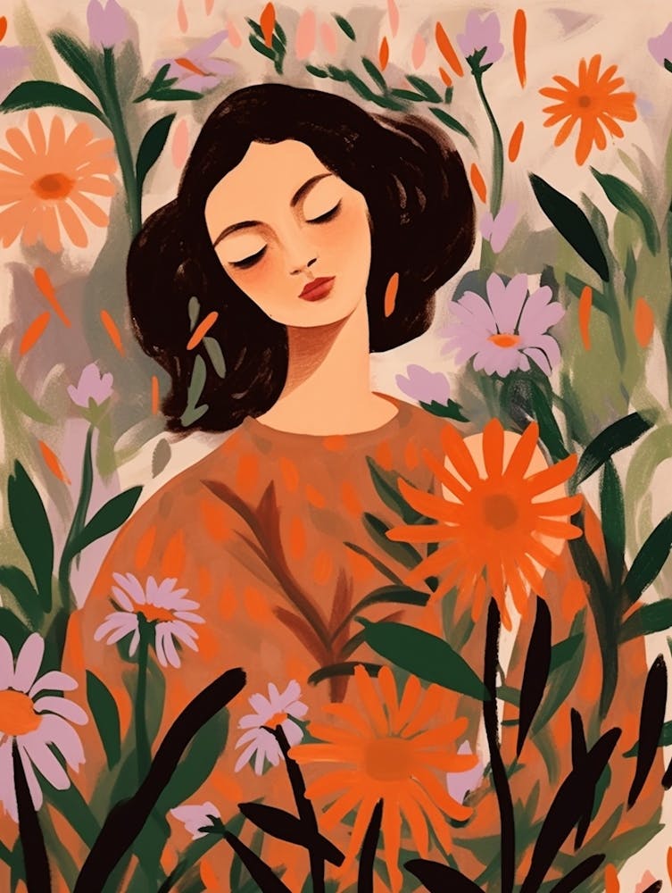 Woman With Autumnal Flowers Asters 1