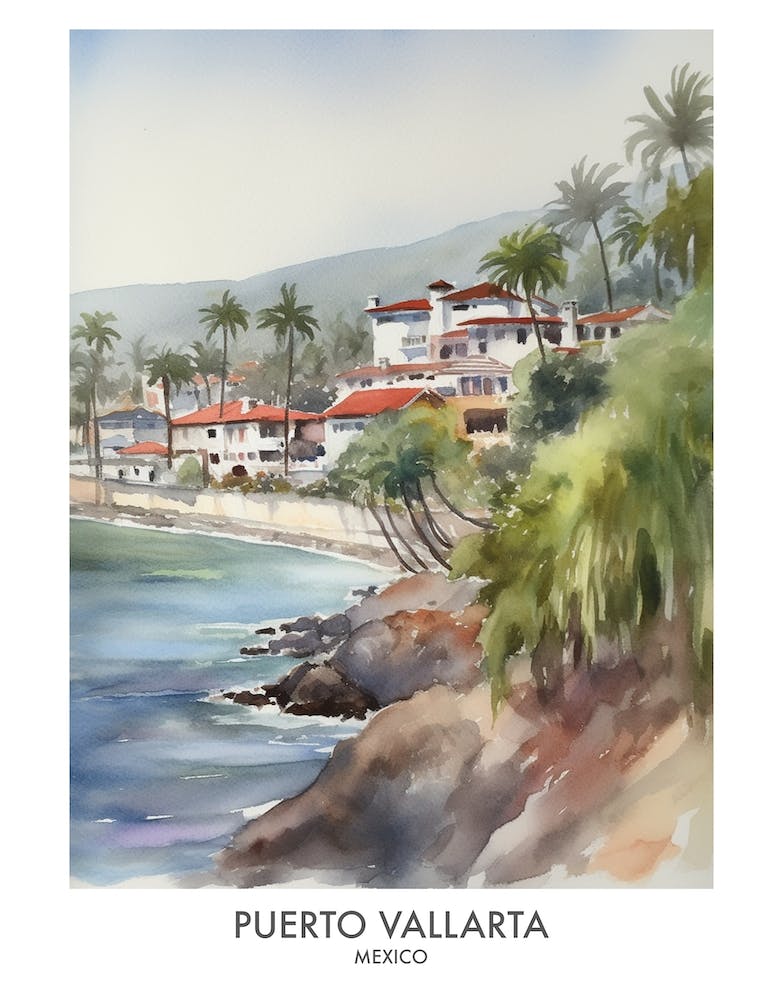 Puerto Vallarta 2 Watercolour Travel Poster