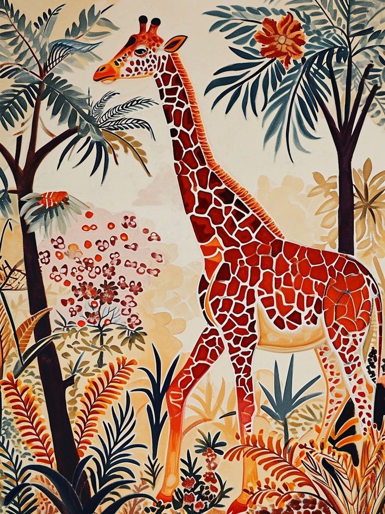 Giraffe In The Wild Leaf Illustration 1