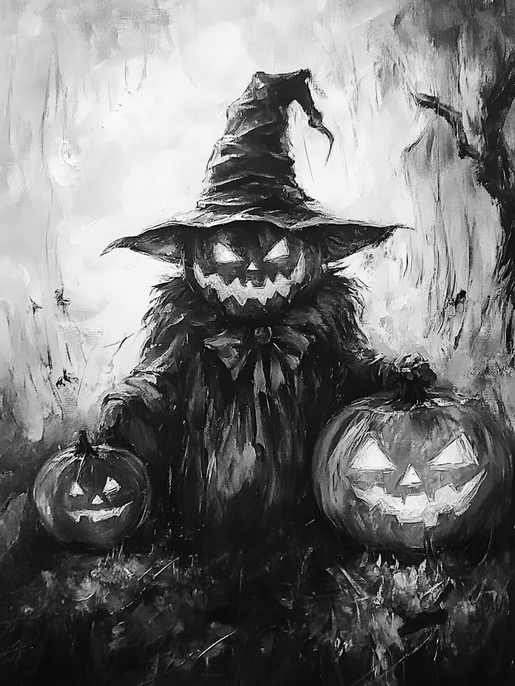 Halloween Witch With Pumpkins