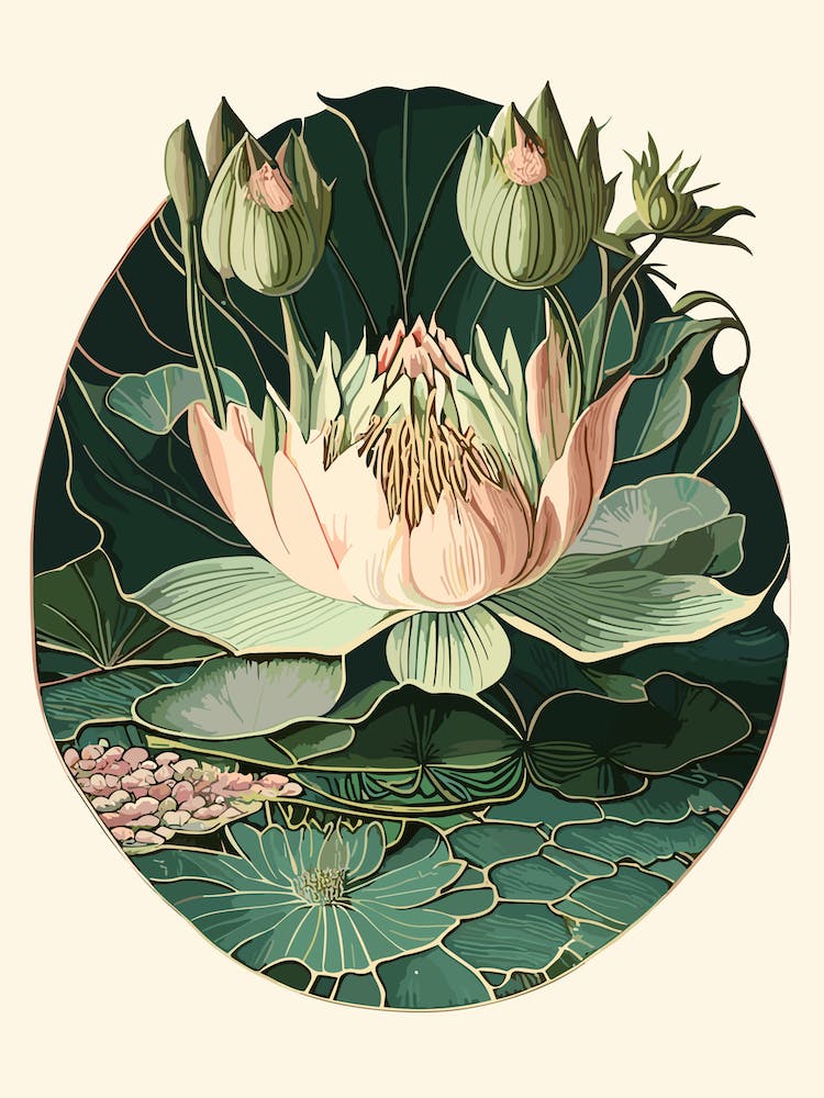 Water Lily Wildflower Vintage Botanical