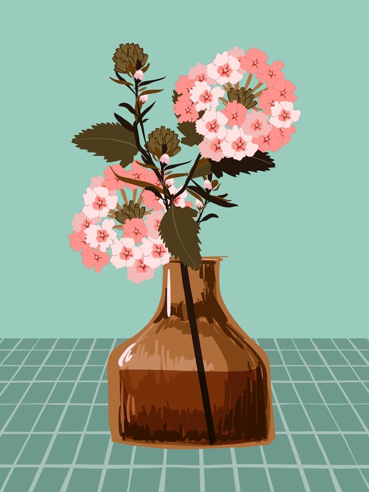 Türkisfarbene Vase mit Blumen Moderne Botanik