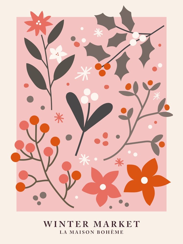 Winter market, Holiday, Christmas, Flower market, Pink art