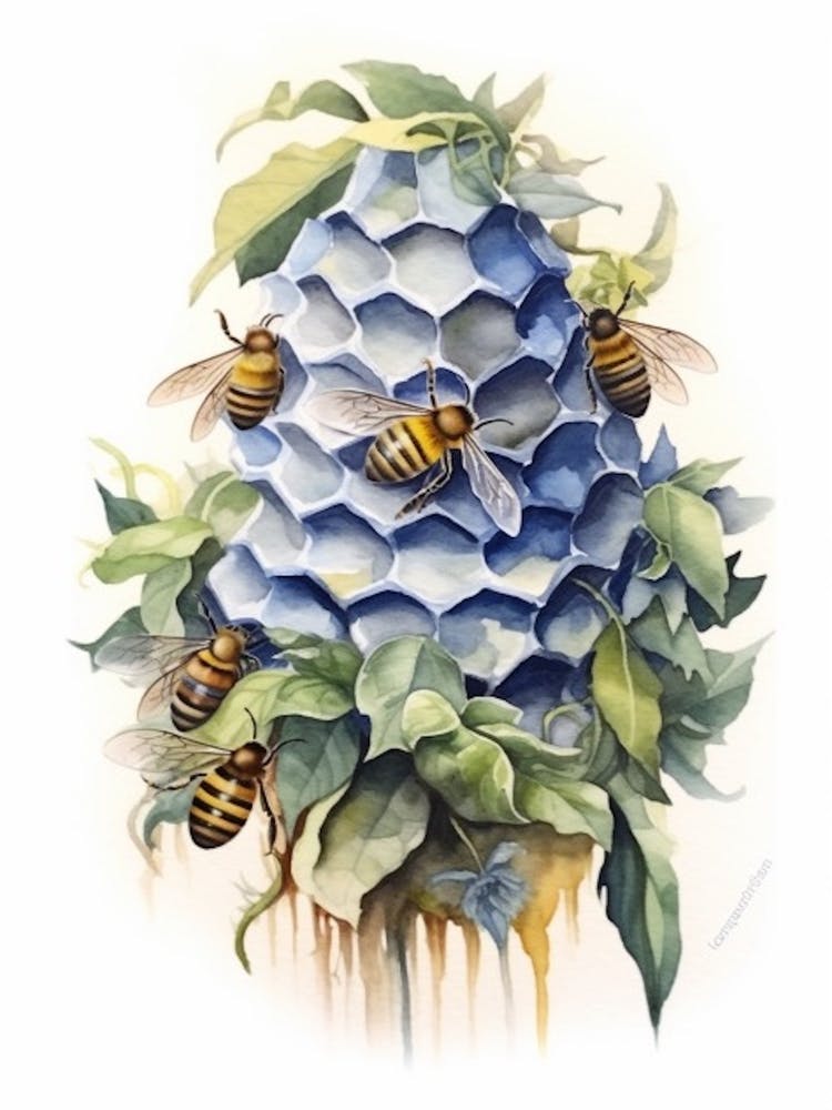 Beehive With Bourvardia Watercolour Illustration 4