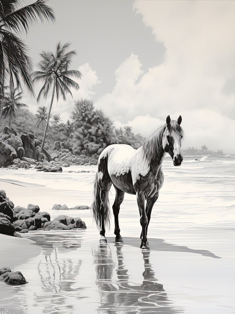 A Horse Oil Painting In Anse Source D Argent, Seychelles, Portrait 2