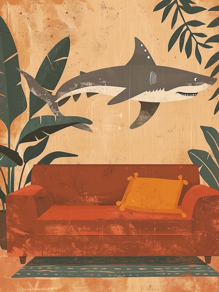 Shark Swimming In Underwater Mustard Home 1