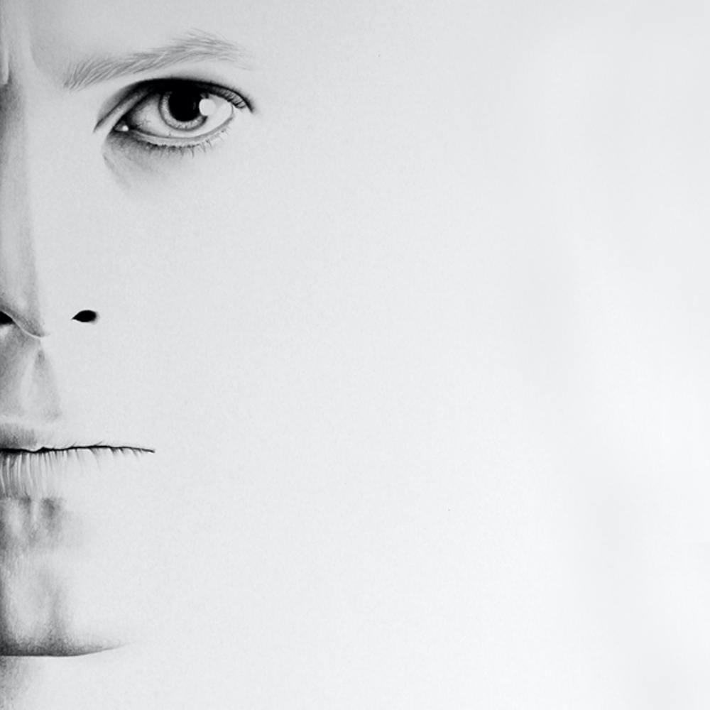 David Bowie Bleistiftporträt Halbserie Schwarz-Weiß Traditionelle Kunst