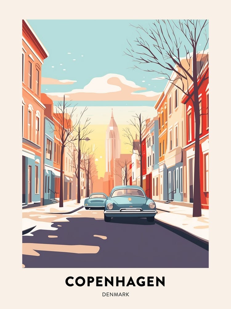 Vintage Winter Travel Poster Copenhagen Denmark 6