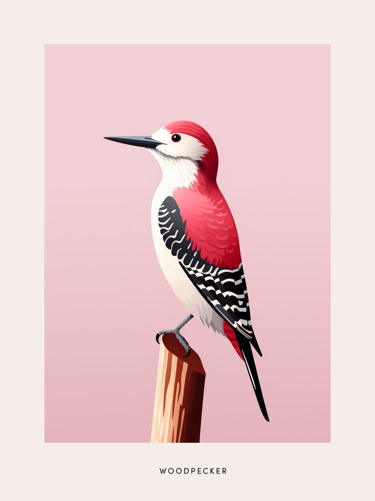 Minimalist Woodpecker 3 Bird Poster