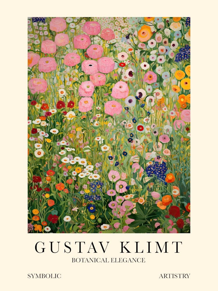 Gustav Klimt Flower Garden Pink And Green