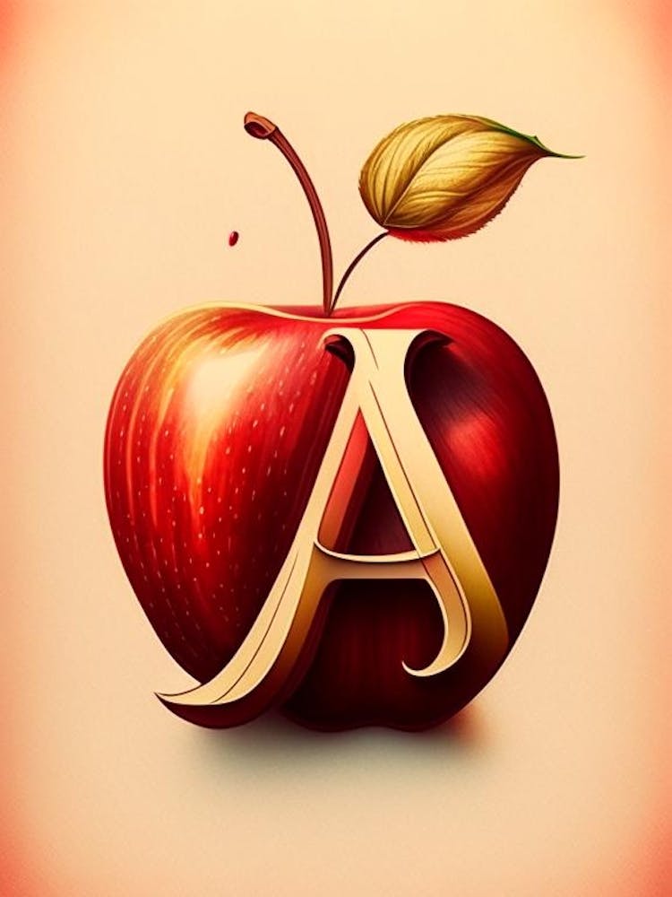 A  Apple, Letter, Alphabet Retro Drawing 1