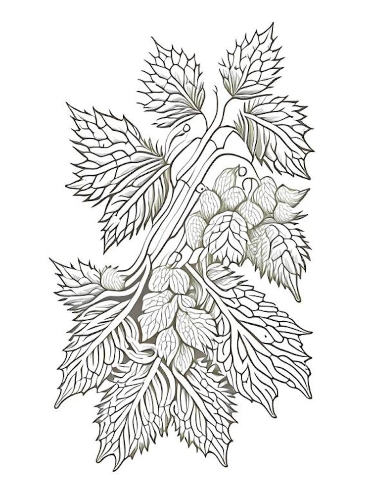 Hops Herb William Morris Inspired Line Drawing 3