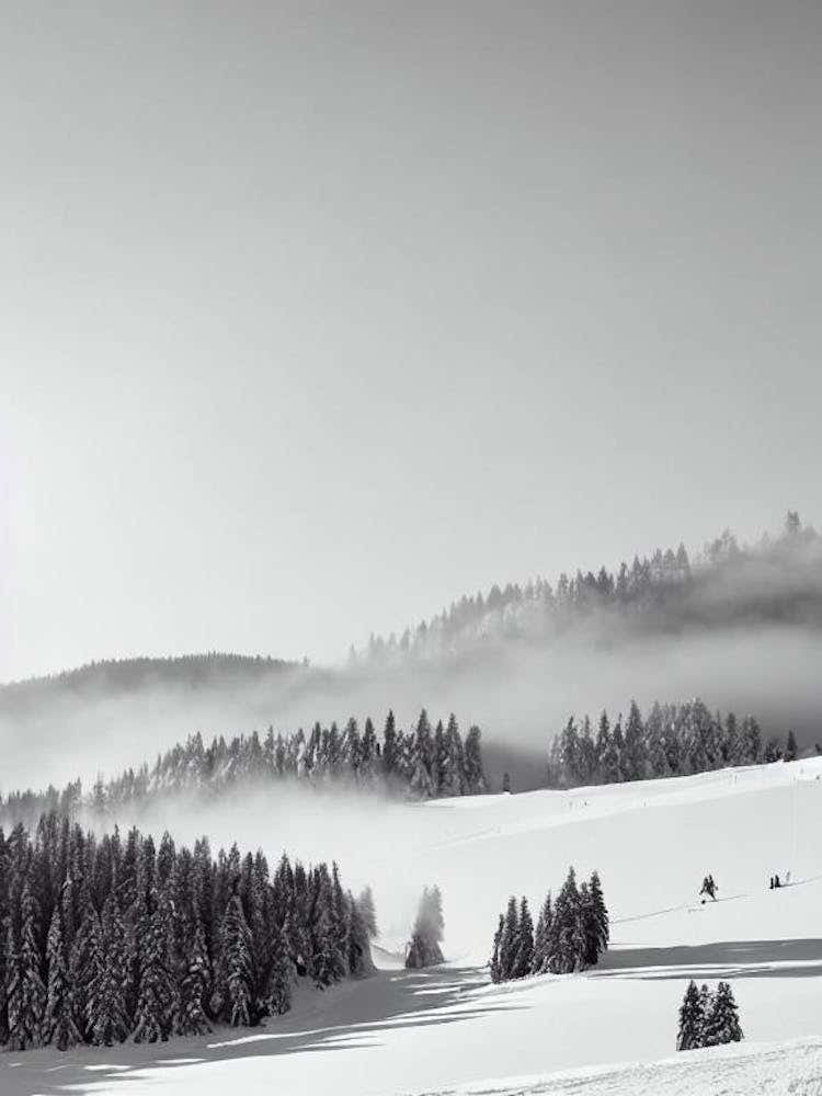 La Clusaz, France Black And White Skiing Poster
